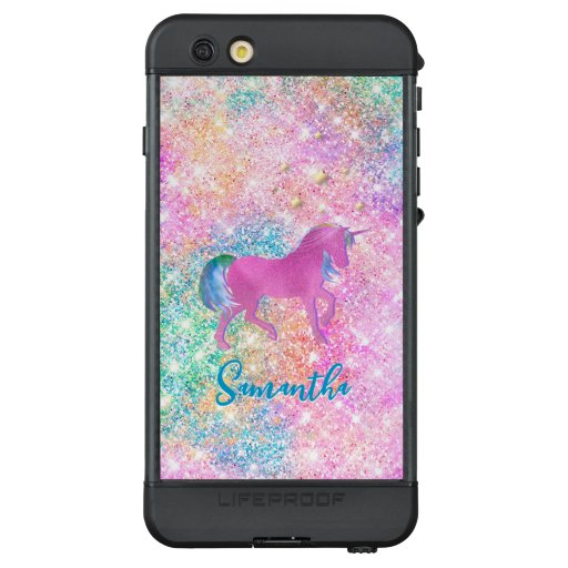 Cute Pink Rainbow unicorn Glitter monogram LifeProof NÜÜD iPhone 6s Plus Case