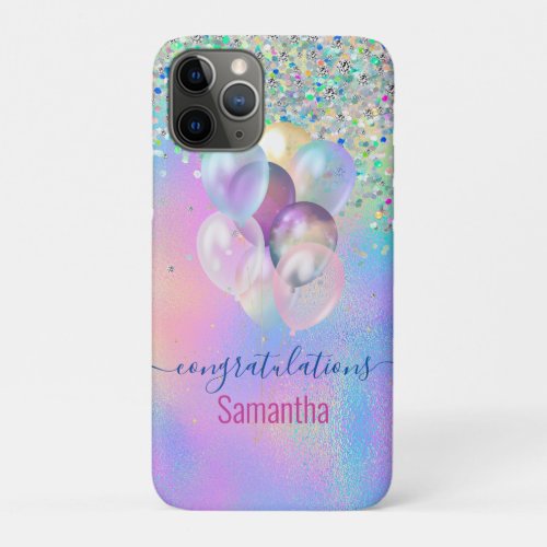 Cute Pink Rainbow unicorn Glitter monogram Noteboo iPhone 11 Pro Case
