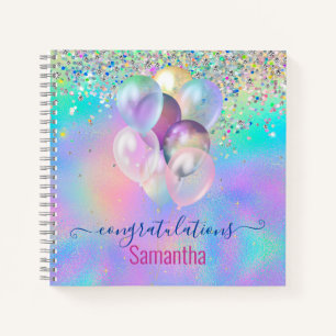 Cute Pink Rainbow unicorn Glitter monogram Noteboo Notebook