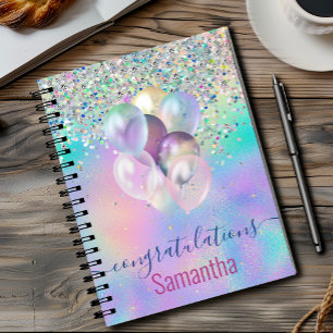 Cute Pink Rainbow unicorn Glitter monogram Noteboo Notebook