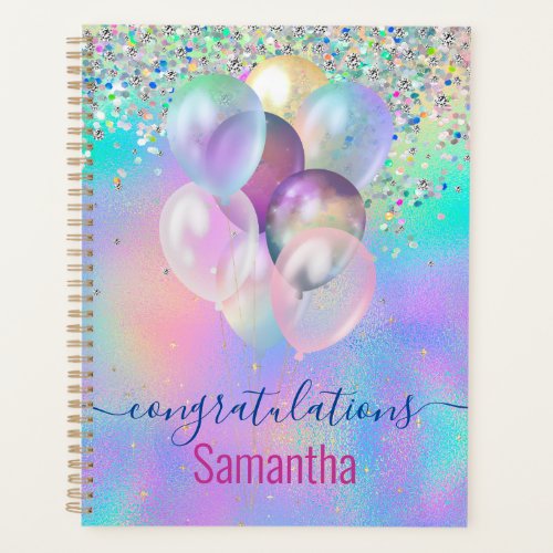 Cute Pink Rainbow unicorn Glitter monogram Noteboo Planner