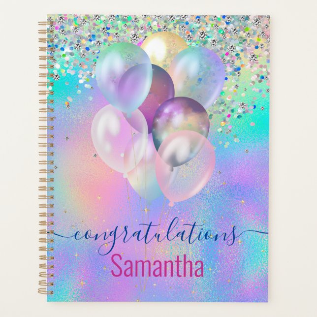 Cute Pink Rainbow unicorn Glitter monogram Noteboo Planner (Front)