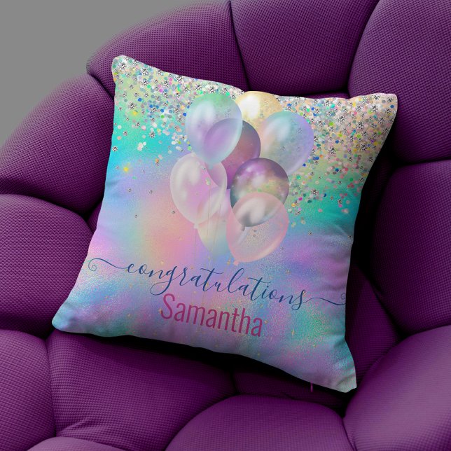 Cute Pink Rainbow unicorn Glitter monogram Throw Pillow (Creator Uploaded)