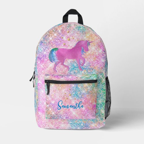 Cute Pink Rainbow unicorn Glitter  Printed Backpack