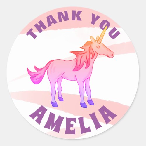 Cute Pink Rainbow Unicorn Thank You  Classic Round Sticker