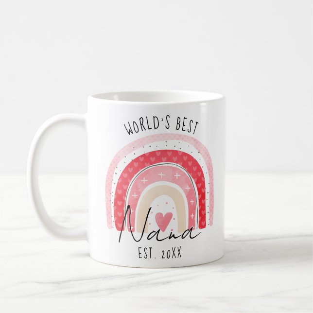 Cute Pink Rainbow World's Best Nana Valentine Gift Coffee Mug (Left)