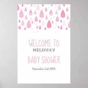Cute Pink Raindrops Baby Girl Shower Welcome Sign
