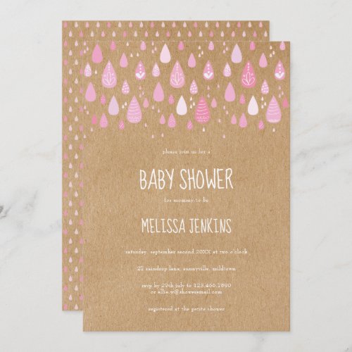 Cute Pink Raindrops Baby Shower  Sprinkle Invitation
