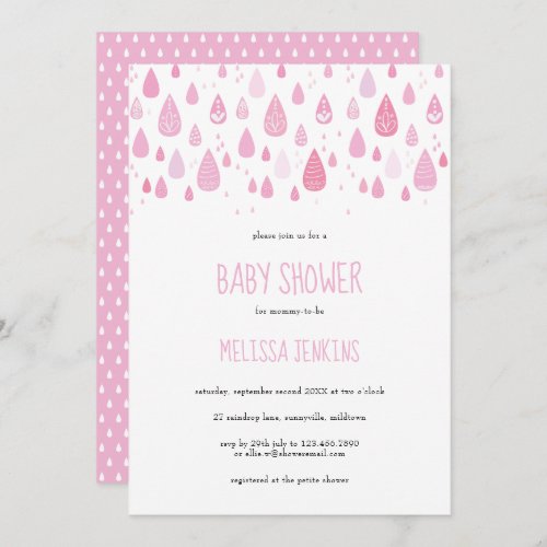 Cute Pink Raindrops Baby Shower  Sprinkle Invitation