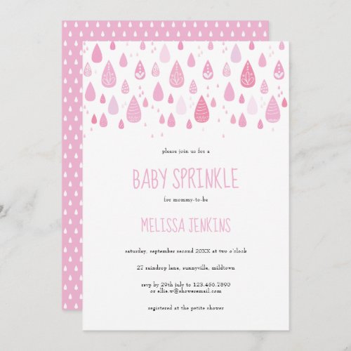 Cute Pink Raindrops Baby Sprinkle  Shower Invitation