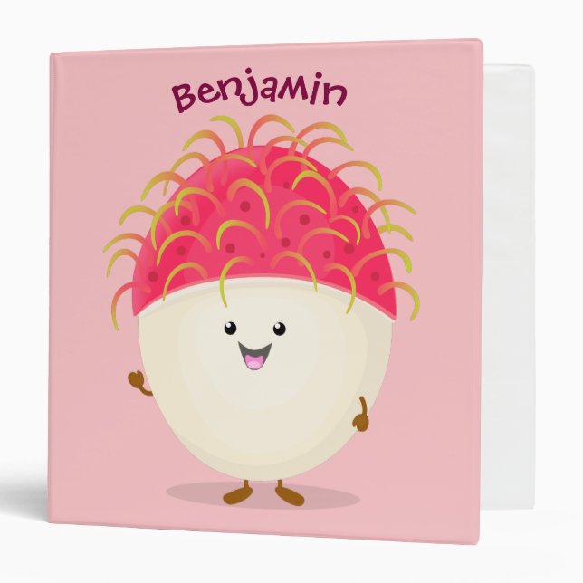 Cute pink rambutan cartoon illustration 3 ring binder (Front/Inside)