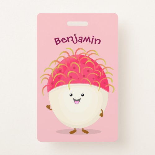 Cute pink rambutan cartoon illustration badge