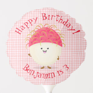 Cute pink rambutan cartoon illustration balloon