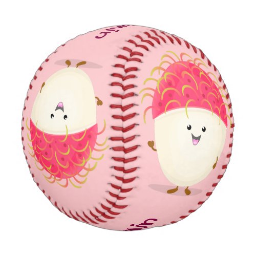 Cute pink rambutan cartoon illustration baseball