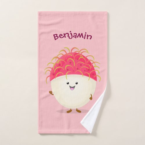 Cute pink rambutan cartoon illustration bath towel set