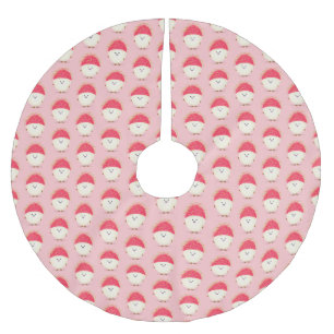 Cute pink rambutan cartoon illustration brushed polyester tree skirt