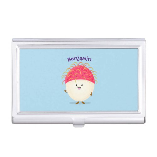 Cute pink rambutan cartoon illustration business card case