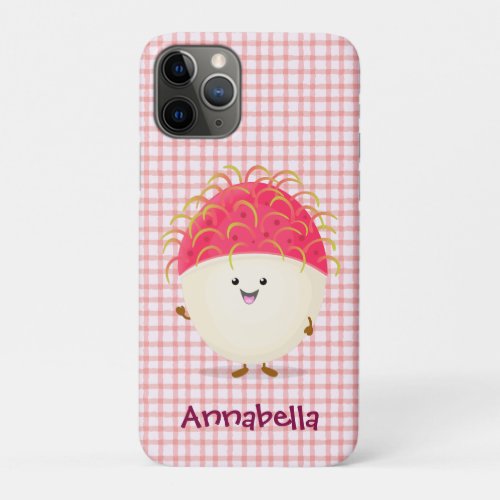 Cute pink rambutan cartoon illustration iPhone 11 pro case