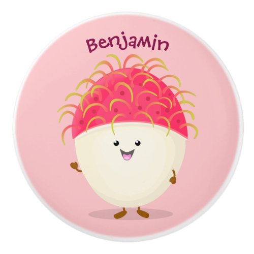 Cute pink rambutan cartoon illustration ceramic knob