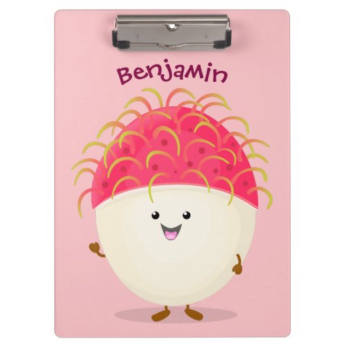 Cute pink rambutan cartoon illustration clipboard