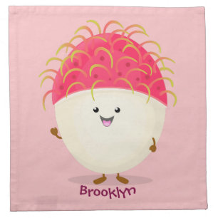 Cute pink rambutan cartoon illustration cloth napkin