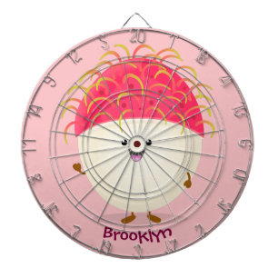 Cute pink rambutan cartoon illustration dart board
