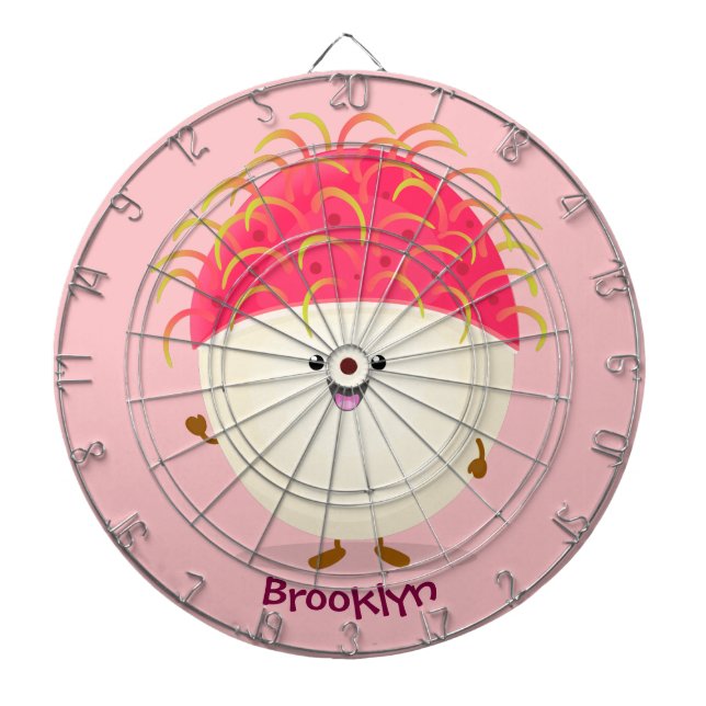 Cute pink rambutan cartoon illustration dart board (Front)