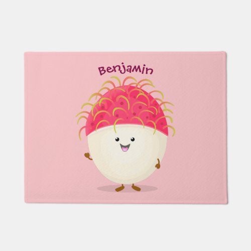 Cute pink rambutan cartoon illustration doormat
