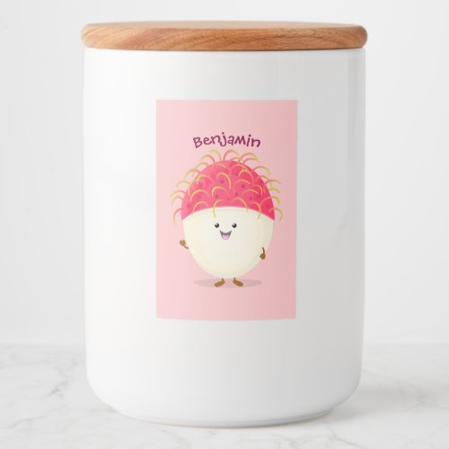 Cute pink rambutan cartoon illustration food label