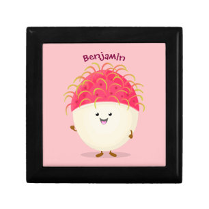 Cute pink rambutan cartoon illustration gift box