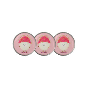 Cute pink rambutan cartoon illustration golf ball marker