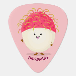 Cute pink rambutan cartoon illustration guitar pick
