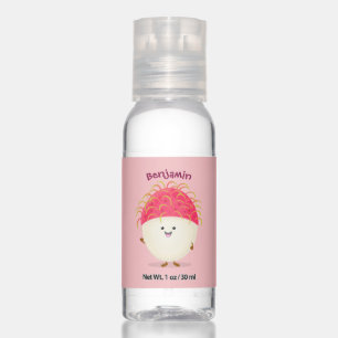 Cute pink rambutan cartoon illustration hand sanitizer