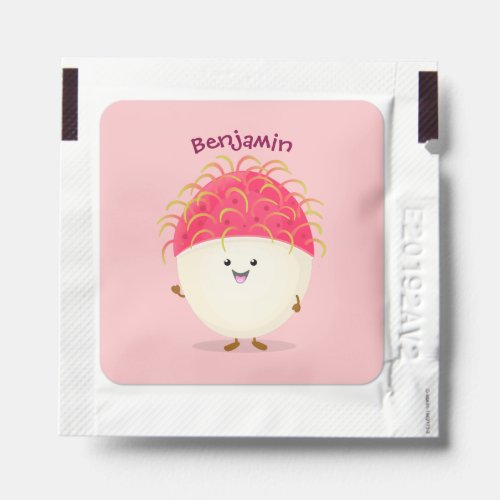 Cute pink rambutan cartoon illustration hand sanitizer packet