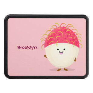 Cute pink rambutan cartoon illustration hitch cover
