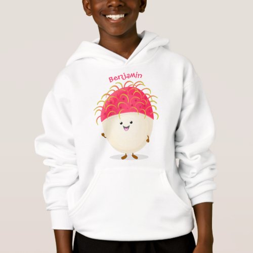 Cute pink rambutan cartoon illustration hoodie