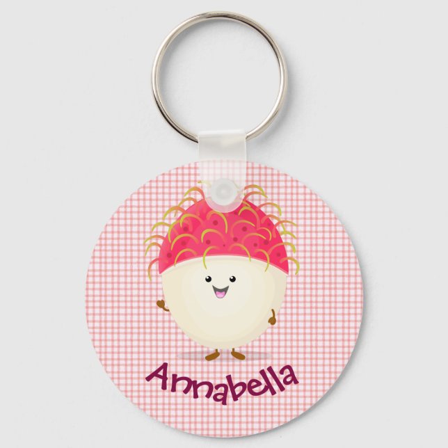 Cute pink rambutan cartoon illustration keychain (Front)