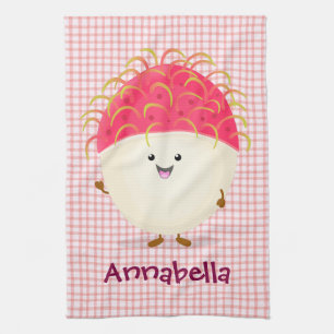 Cute pink rambutan cartoon illustration kitchen towel