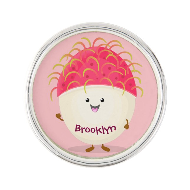 Cute pink rambutan cartoon illustration lapel pin (Front)