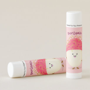Cute pink rambutan cartoon illustration lip balm