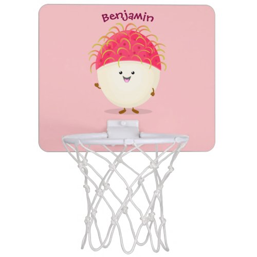 Cute pink rambutan cartoon illustration mini basketball hoop