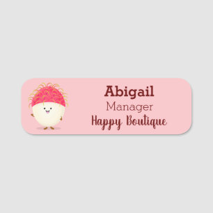 Cute pink rambutan cartoon illustration  name tag