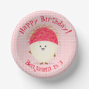 Cute pink rambutan cartoon illustration paper bowls