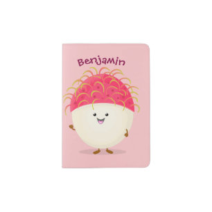 Cute pink rambutan cartoon illustration passport holder