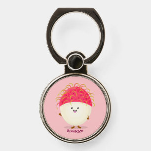 Cute pink rambutan cartoon illustration phone ring stand