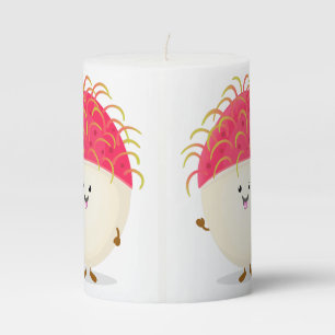 Cute pink rambutan cartoon illustration pillar candle