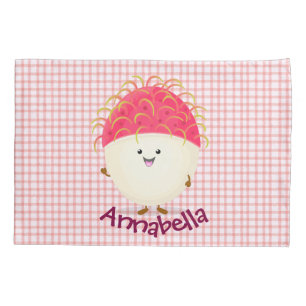 Cute pink rambutan cartoon illustration pillow case