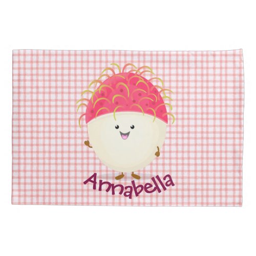 Cute pink rambutan cartoon illustration pillow case