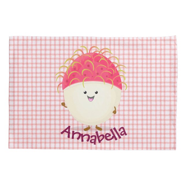 Cute pink rambutan cartoon illustration pillow case (Back)