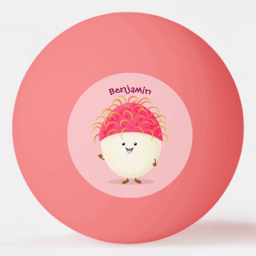 Cute pink rambutan cartoon illustration ping pong ball